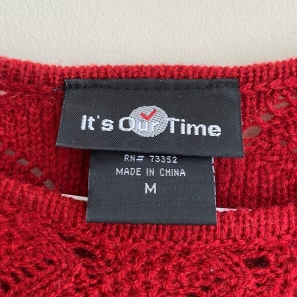 It’s Our Time Red Sweater Dress, Bright Red Open Knit Leggings Sweater, Size M - Picture 5 of 8